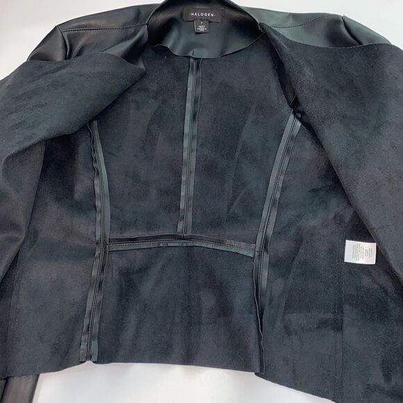 Halogen Black Faux Leather Open Front Waterfall Jacket Size Small - Picture 9 of 13